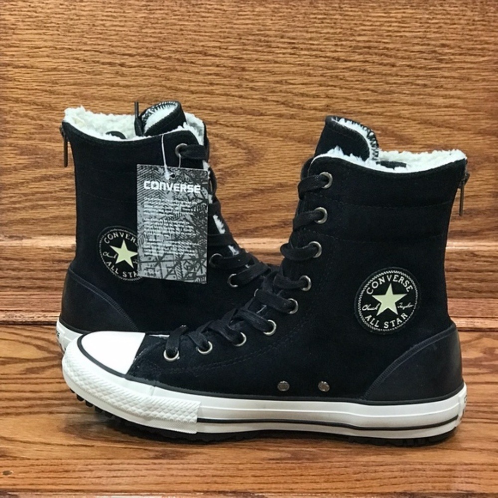 Converse Chuck Taylor All Star Hi-Rise Boot Black Suede Fur Lined Size Women 9